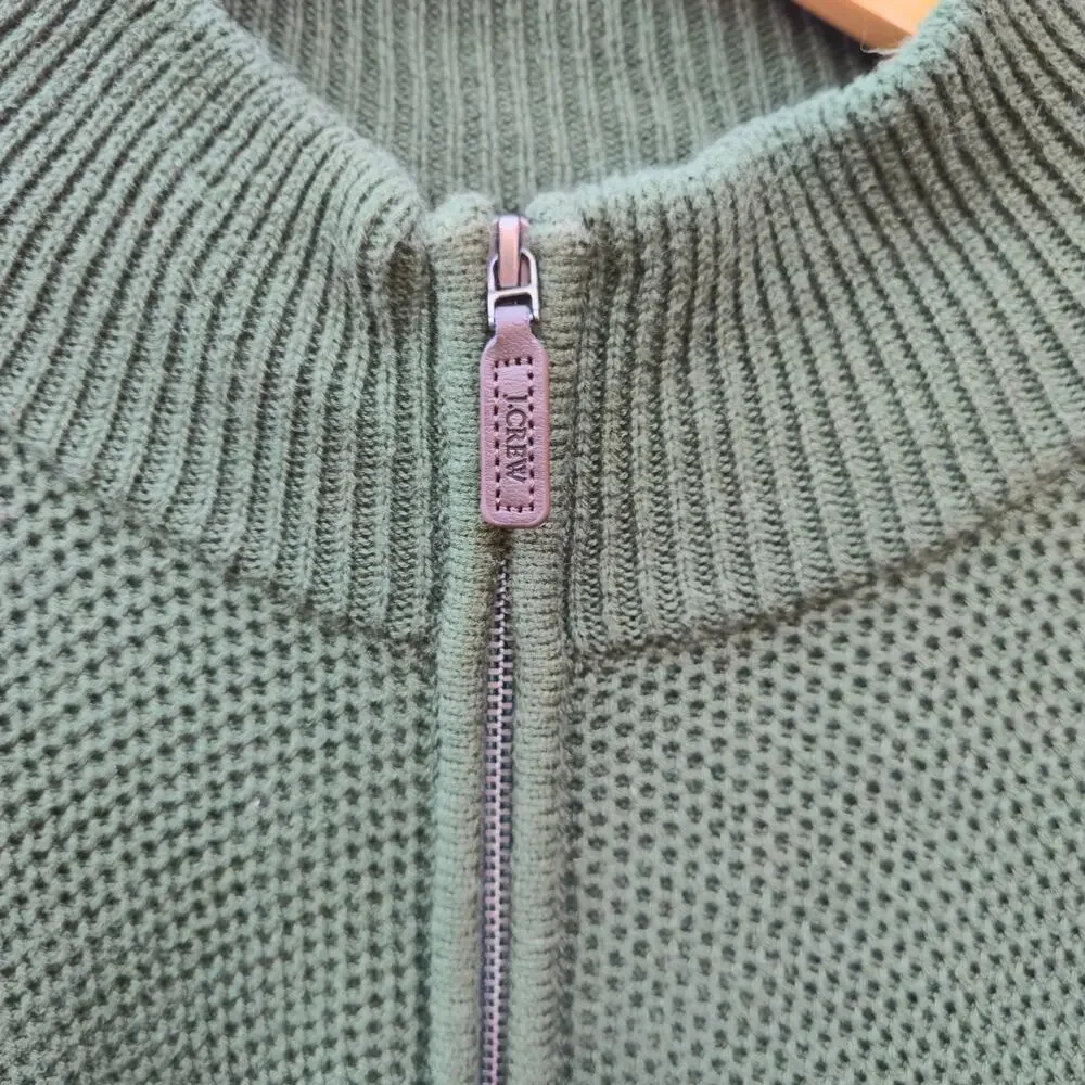J.CREW 100% Cotton Honeycomb Waffle Knit Quarter-Zip Sweater Green Men's XL
